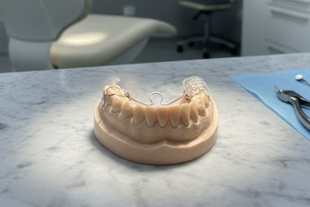 Open Loop Cricket sleep apnea device displayed on a dental table